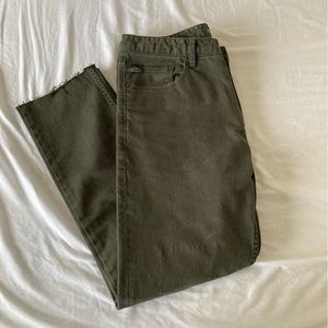 Roots Park Slim Stretch Pant 32x30 (hemmed with a raw edge) green khaki jeans